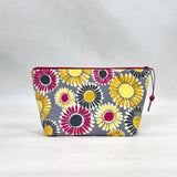 Sunshine Flowers Grey Small Zipper Pouch Gadget Case Cosmetics Project Bag