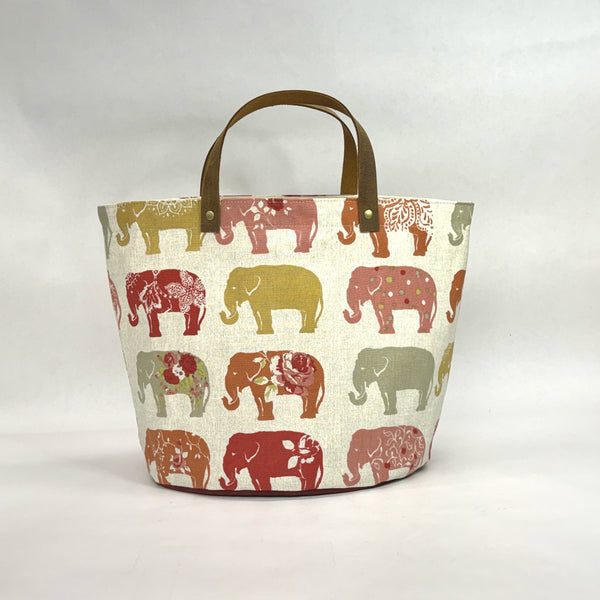 Elephants Oval Bottom Knitting Craft Tote Bag