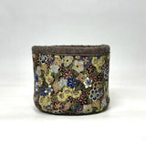 Burgundy Gold Flowers Fabric Basket Tubby Yarn Bowl