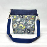 Forage Blue Crossbody Zipper Bag with Adjustable Strap