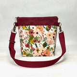 Garden Party Rose Crossbody Zipper Bag with Adjustable Strap