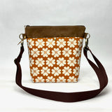 Heart Flower Caramel Crossbody Zipper Bag with Adjustable Strap
