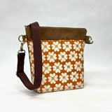 Heart Flower Caramel Crossbody Zipper Bag with Adjustable Strap