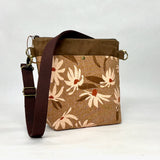 Flowers Pecan Crossbody Zipper Bag with Adjustable Strap