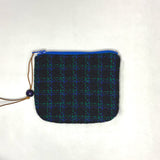 Black Royal Green Wool Plaid Round Zipper Pouch / Coin Purse / Gadget Bag