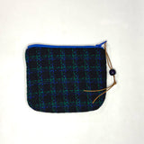 Black Royal Green Wool Plaid Round Zipper Pouch / Coin Purse / Gadget Bag