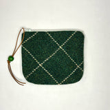 Green Grid Wool Plaid Round Zipper Pouch / Coin Purse / Gadget Bag