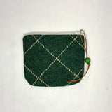 Green Grid Wool Plaid Round Zipper Pouch / Coin Purse / Gadget Bag