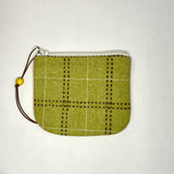 Avocado Brown Wool Plaid Round Zipper Pouch / Coin Purse / Gadget Bag