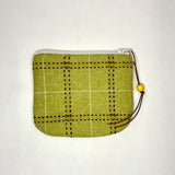 Avocado Brown Wool Plaid Round Zipper Pouch / Coin Purse / Gadget Bag