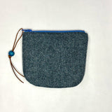 Muted Teal Herringbone Wool Round Zipper Pouch / Coin Purse / Gadget Bag