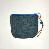 Muted Teal Herringbone Wool Round Zipper Pouch / Coin Purse / Gadget Bag