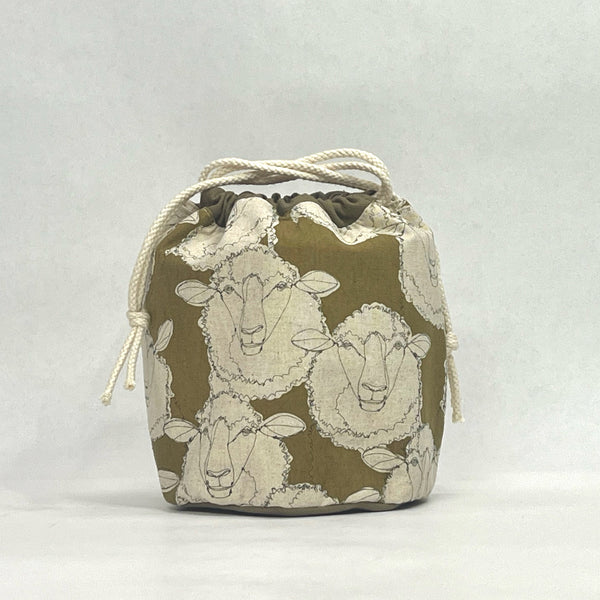 Sheep Khaki Small Round Bottom Drawstring Project Bag