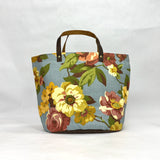Retro Floral Blue Oval Bottom Knitting Craft Tote Bag
