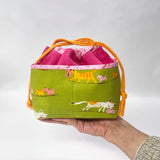 Girls Playing Small Pocketed Drawstring Knitting Project Craft Bag