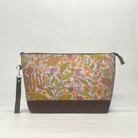 Tree of Life Floral Lilac XL Zipper Knitting Project Craft Wedge Bag with Detachable Leather Wrist Strap