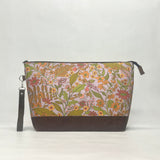 Tree of Life Floral Lilac XL Zipper Knitting Project Craft Wedge Bag with Detachable Leather Wrist Strap