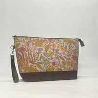Tree of Life Floral Lilac XL Zipper Knitting Project Craft Wedge Bag with Detachable Leather Wrist Strap
