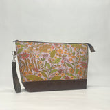 Tree of Life Floral Lilac XL Zipper Knitting Project Craft Wedge Bag with Detachable Leather Wrist Strap