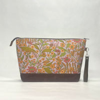Tree of Life Floral Lilac XL Zipper Knitting Project Craft Wedge Bag with Detachable Leather Wrist Strap