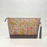 Tree of Life Floral Lilac XL Zipper Knitting Project Craft Wedge Bag with Detachable Leather Wrist Strap