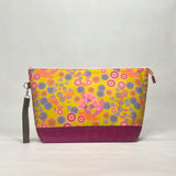 Summer Floral Gold XL Zipper Knitting Project Craft Wedge Bag with Detachable Leather Wrist Strap