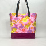 Cut Flowers Pink / Waxed Canvas Tote Bag with Leather Straps