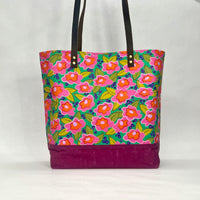 Blossoms and Buds / Waxed Canvas Tote Bag with Leather Straps