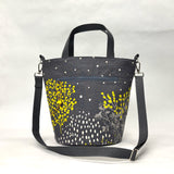 Yellow Plants Grey  Zipper Closure Tote Bag with Crossbody Strap