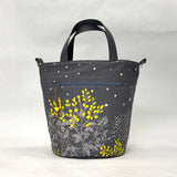 Yellow Plants Grey  Zipper Closure Tote Bag with Crossbody Strap