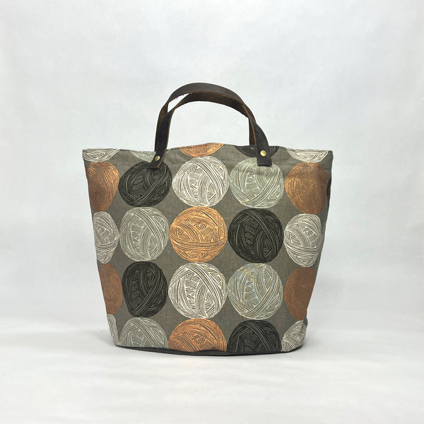 Wound Up Taupe Oval Bottom Knitting Craft Tote Bag