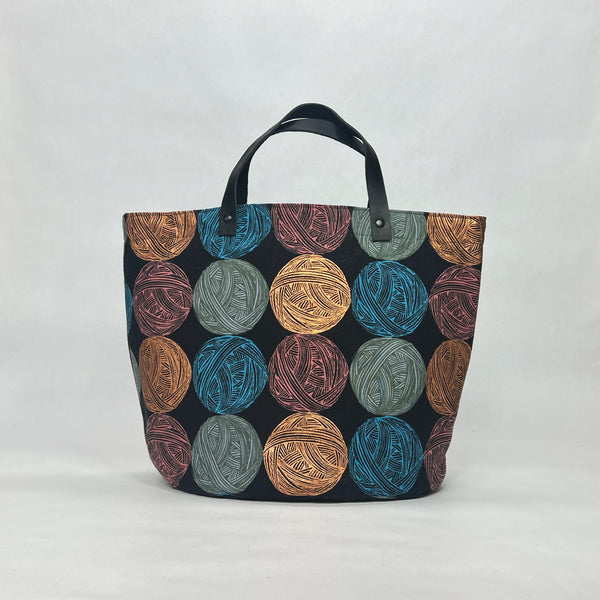 Wound Up Black Oval Bottom Knitting Craft Tote Bag