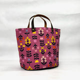 Favorite Flowers Pink Oval Bottom Knitting Craft Tote Bag