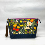 Botanical Cloisonné XL Zipper Knitting Project Craft Bag with Detachable Leather Wrist Strap