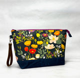 Botanical Cloisonné XL Zipper Knitting Project Craft Bag with Detachable Leather Wrist Strap