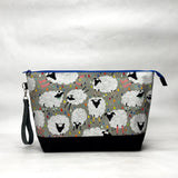 Sheep with Leggings XL Zipper Knitting Project Craft Bag with Detachable Leather Wrist Strap