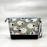 Sheep with Leggings XL Zipper Knitting Project Craft Bag with Detachable Leather Wrist Strap