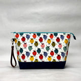 Rainbow Sheep White XL Zipper Knitting Project Craft Bag with Detachable Leather Wrist Strap