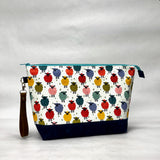 Rainbow Sheep White XL Zipper Knitting Project Craft Bag with Detachable Leather Wrist Strap