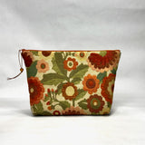 OOAK Orange Flowers Chenille Large Zipper Pouch Gadget Case/ Cosmetics/ Project Bag