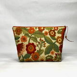 OOAK Orange Flowers Chenille Large Zipper Pouch Gadget Case/ Cosmetics/ Project Bag
