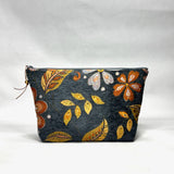 OOAK Florals Grey Chenille Large Zipper Pouch Gadget Case/ Cosmetics/ Project Bag