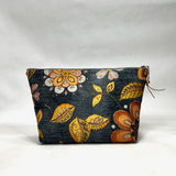 OOAK Florals Grey Chenille Large Zipper Pouch Gadget Case/ Cosmetics/ Project Bag
