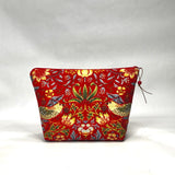 OOAK Strawberry Thief Red Chenille Medium Zipper Pouch Gadget Case/ Cosmetics/ Project Bag