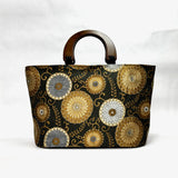 Circle Floweres Brown Wide Oval Bottom Knitting Craft Tote Bag