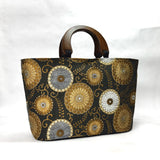 Circle Floweres Brown Wide Oval Bottom Knitting Craft Tote Bag