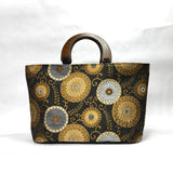 Circle Floweres Brown Wide Oval Bottom Knitting Craft Tote Bag