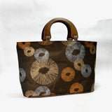 Circle Bursts Brown Wide Oval Bottom Knitting Craft Tote Bag