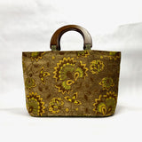 Floral Blooms Olive Chenille Wide Oval Bottom Knitting Craft Tote Bag