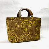 Floral Blooms Olive Chenille Wide Oval Bottom Knitting Craft Tote Bag